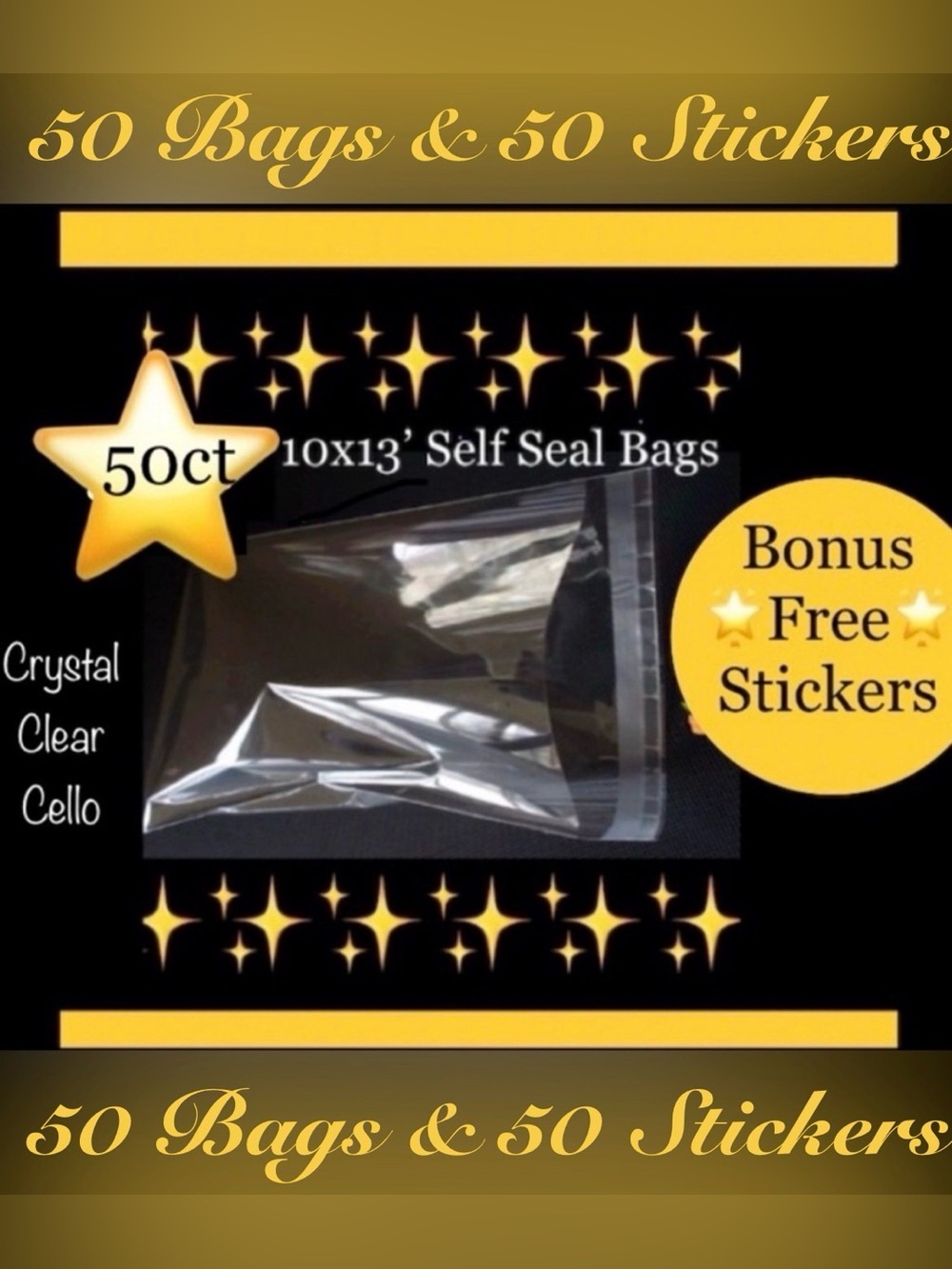 Crystal Clear 50ct~ 10x13” Bags-Self Seal 🪴🆕🪴W/Free 50ct Thank You Stickers